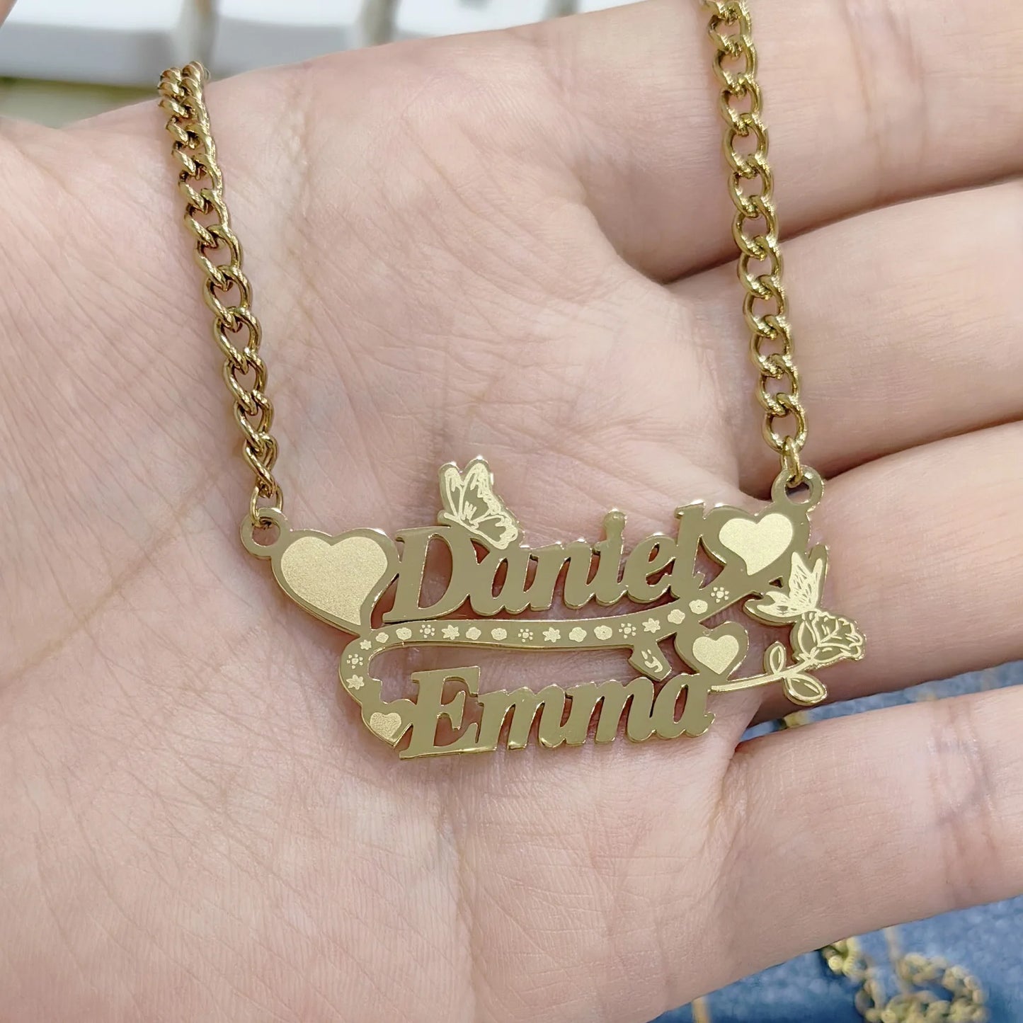 Personalized Custom Name Necklace for Women Stainless Steel Engrave Nameplate Butterfly Choker Link Chain Jewelry Gifts