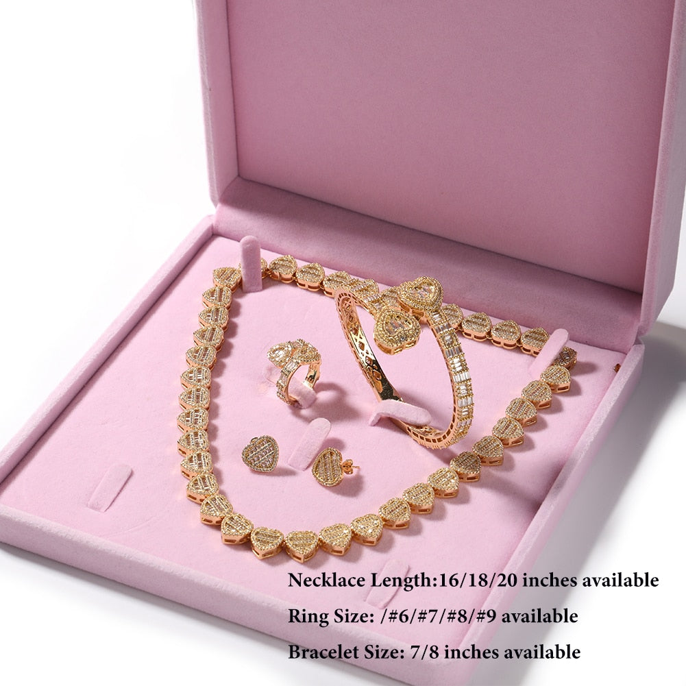 Iced Out Necklace/Earrings/Ring/Bracelet/Watch Jewelry Set For Women