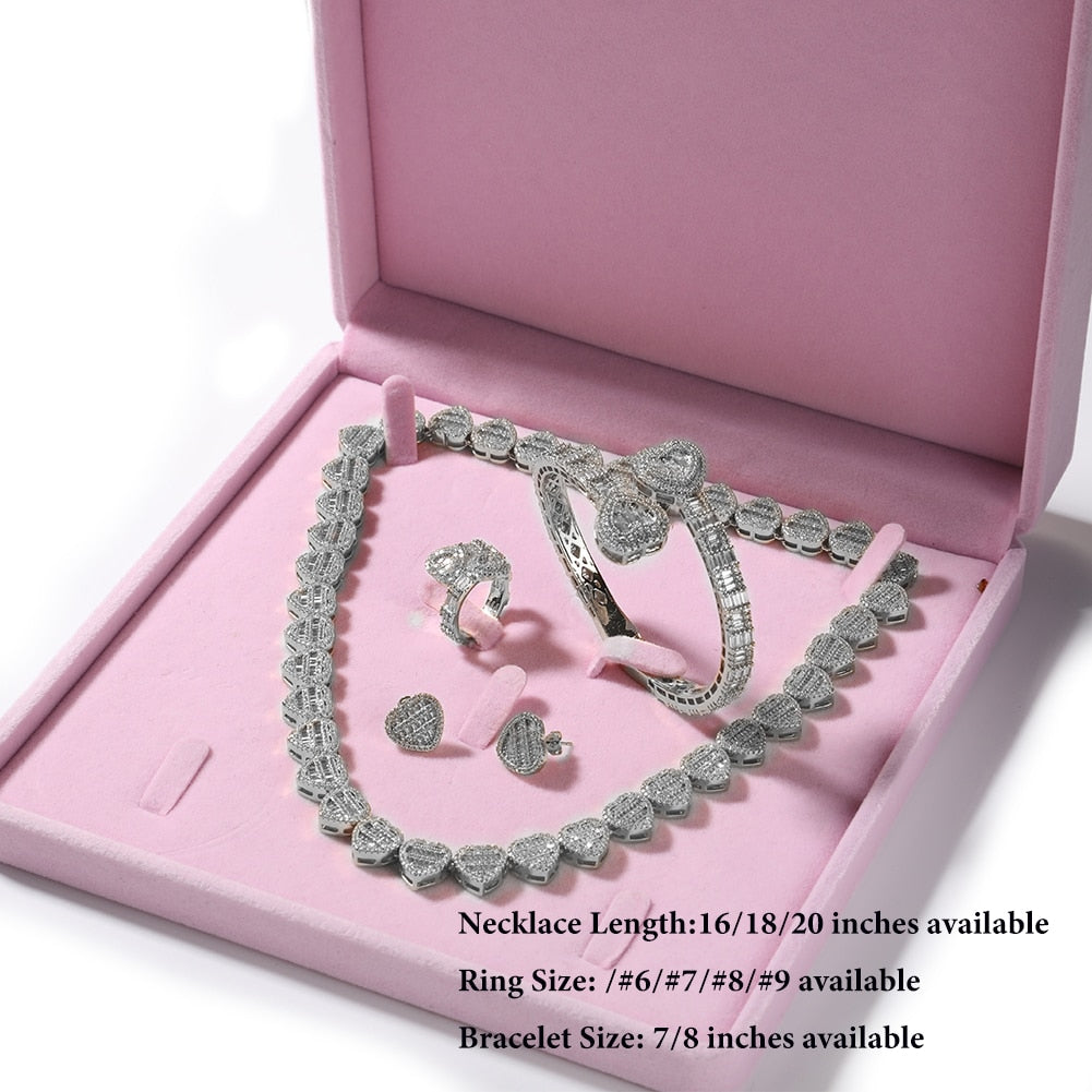 Iced Out Necklace/Earrings/Ring/Bracelet/Watch Jewelry Set For Women