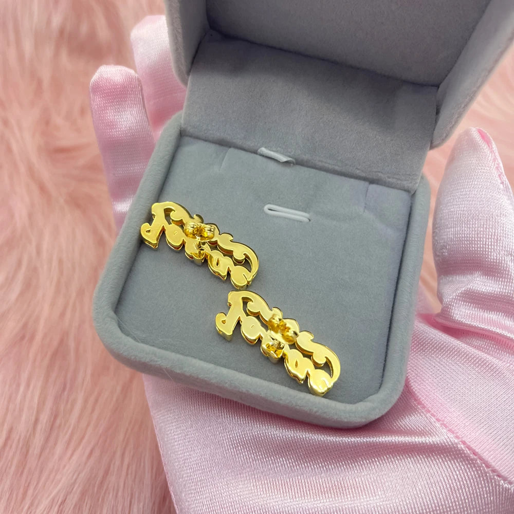 Custom Stainless Steel Stud Earrings Personalized 3D Nameplated Earring Custom Double Color Earrings for Women Gift