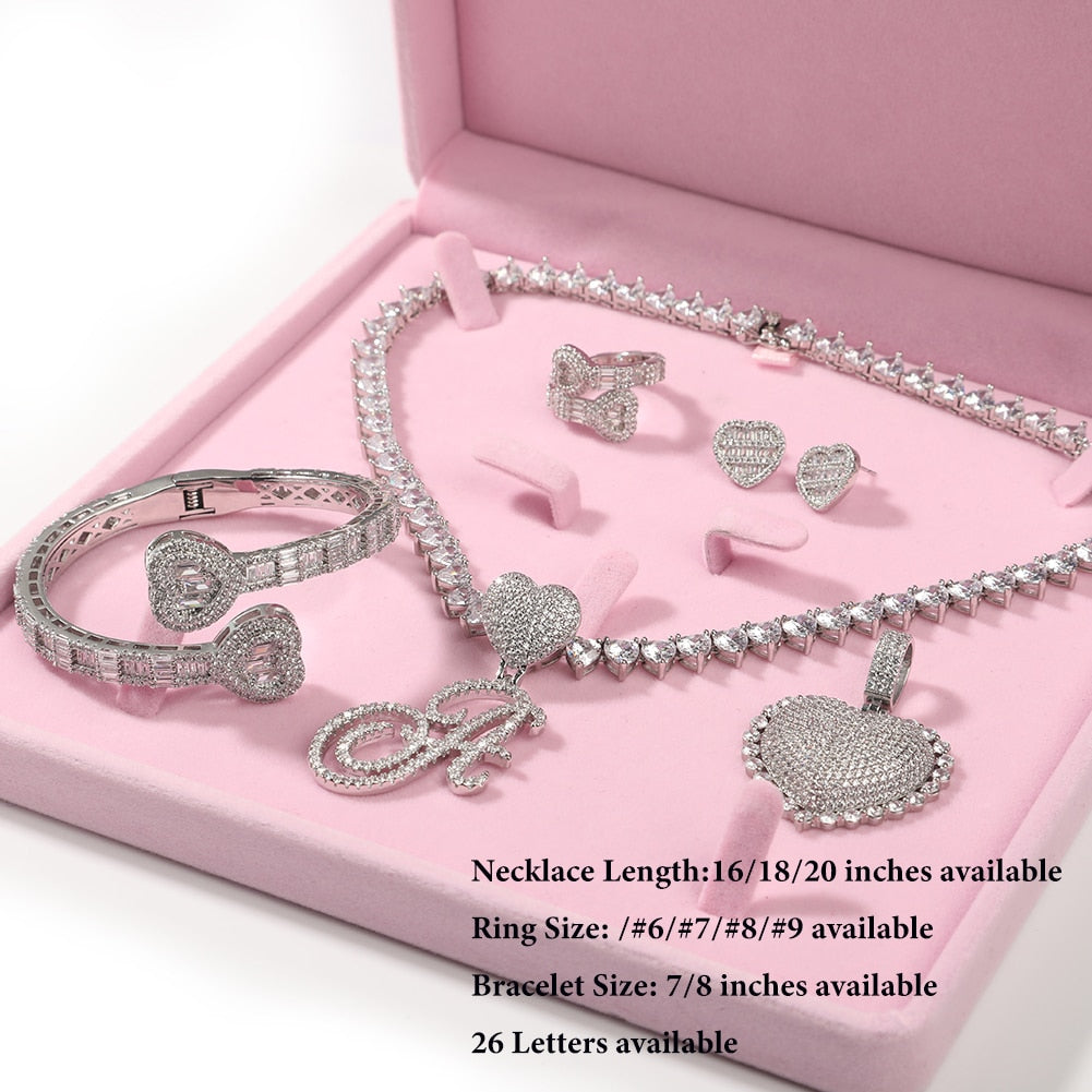Iced Out Necklace/Earrings/Ring/Bracelet/Watch Jewelry Set For Women