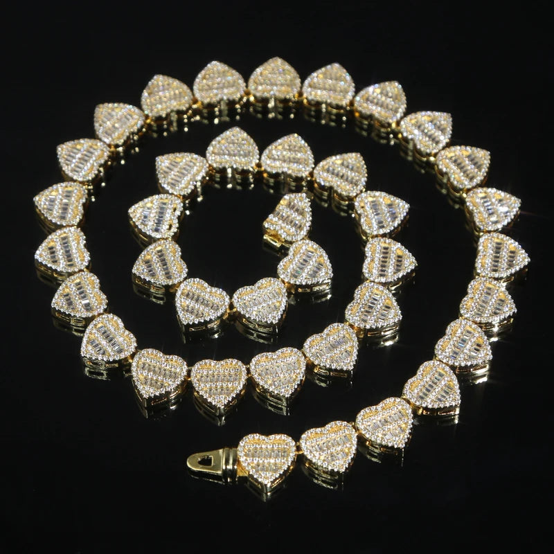 Iced Out Bling Fashion Women Jewelry Micro Pave Round Rectangle Cubic Zirconia 5A CZ Heart Cluster Choker Necklace