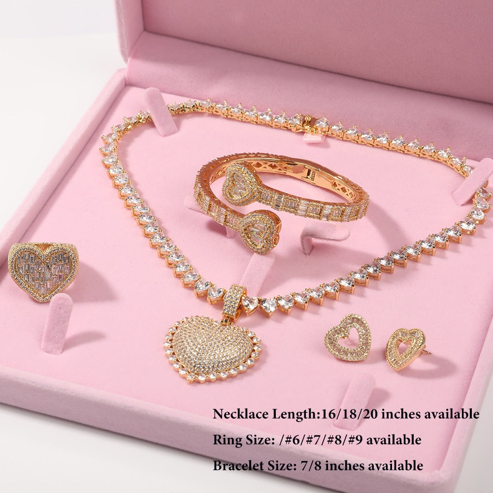 Iced Out Necklace/Earrings/Ring/Bracelet/Watch Jewelry Set For Women