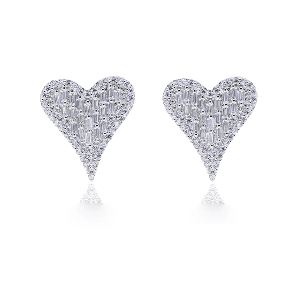 Bling Heart Shape Stud Earring Micro Pave CZ 5A Cubic Zircoina Love Charm