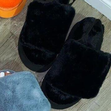 New Thick-soled Mid-heeled Hairy Shoes Large Size Single Layer Wool Home Durable Non-slip Sandals