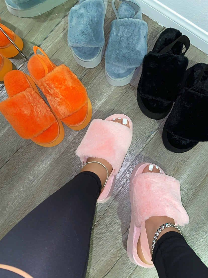 New Thick-soled Mid-heeled Hairy Shoes Large Size Single Layer Wool Home Durable Non-slip Sandals