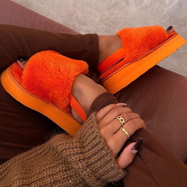 New Thick-soled Mid-heeled Hairy Shoes Large Size Single Layer Wool Home Durable Non-slip Sandals