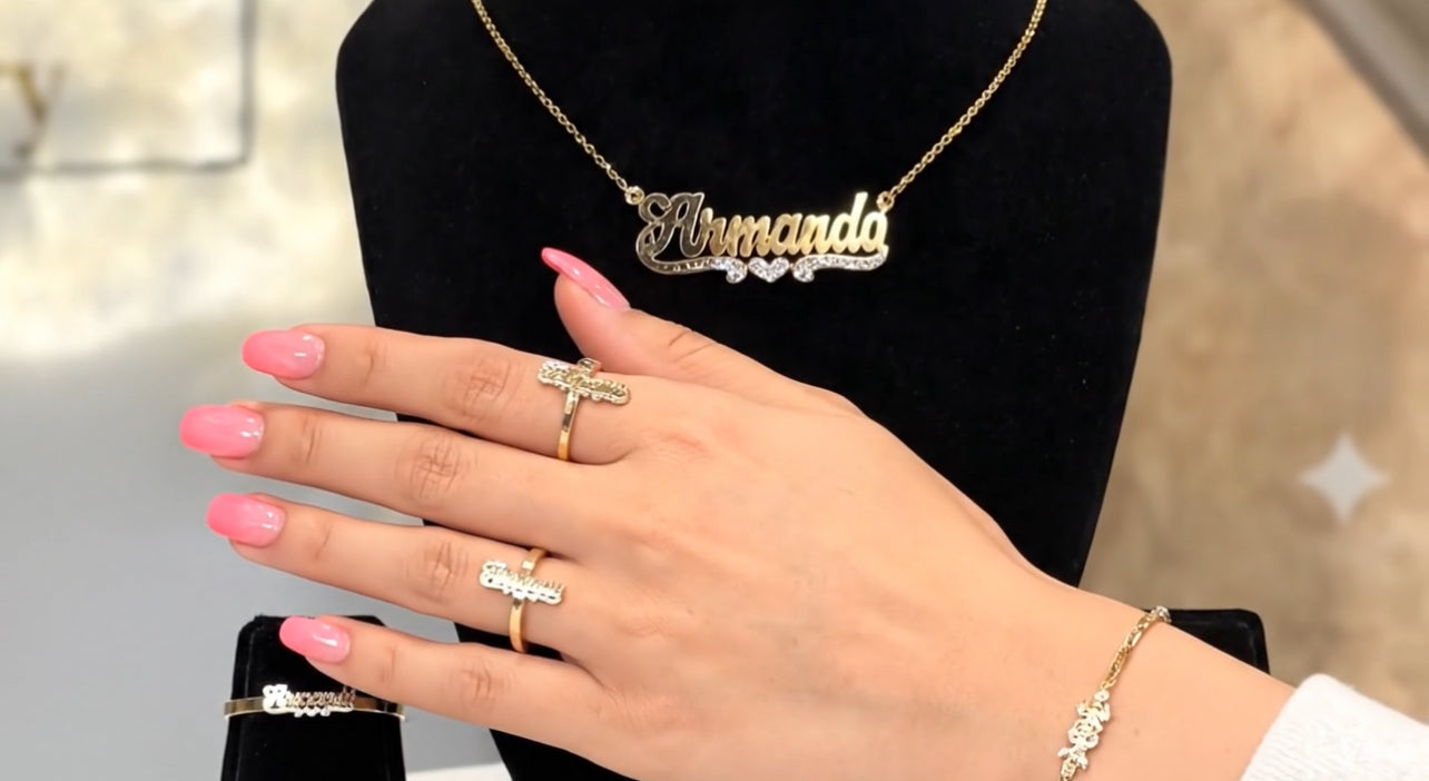 Custom Nameplate Bracelet Earrings Necklace Set