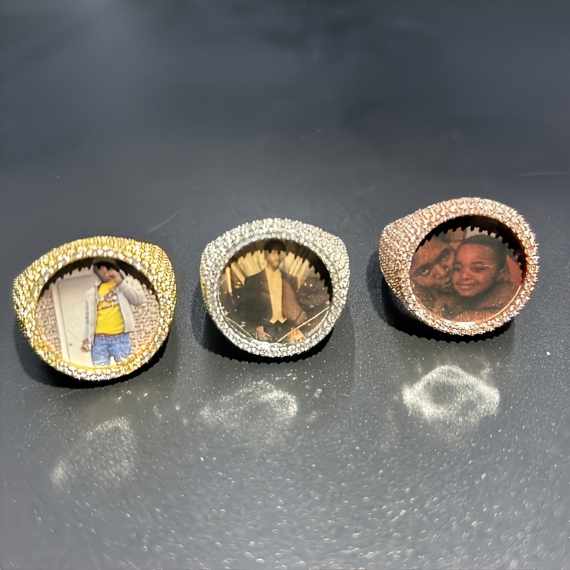 (Custom Product) Customized Round Photo Frame Ring with Brass