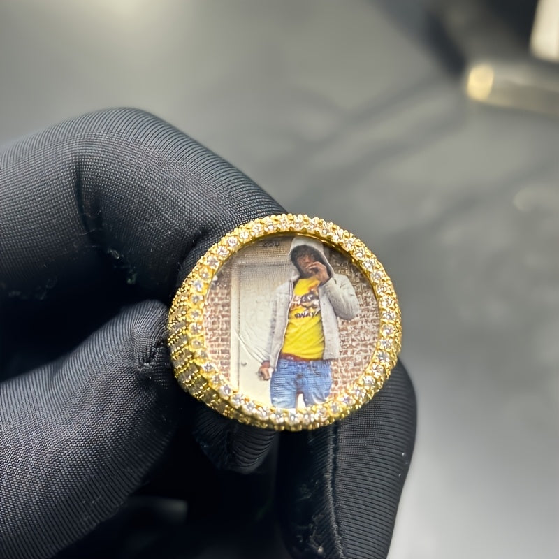 (Custom Product) Customized Round Photo Frame Ring with Brass