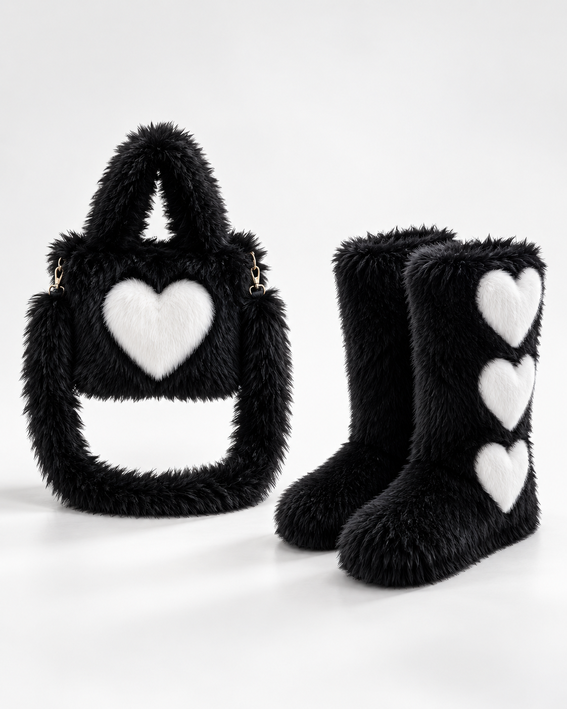 Glaceelaine Winter Fluffy Faux Fox Fur Boots Match With Furry Bags Set Plush Snow Boots Luxury Footwear