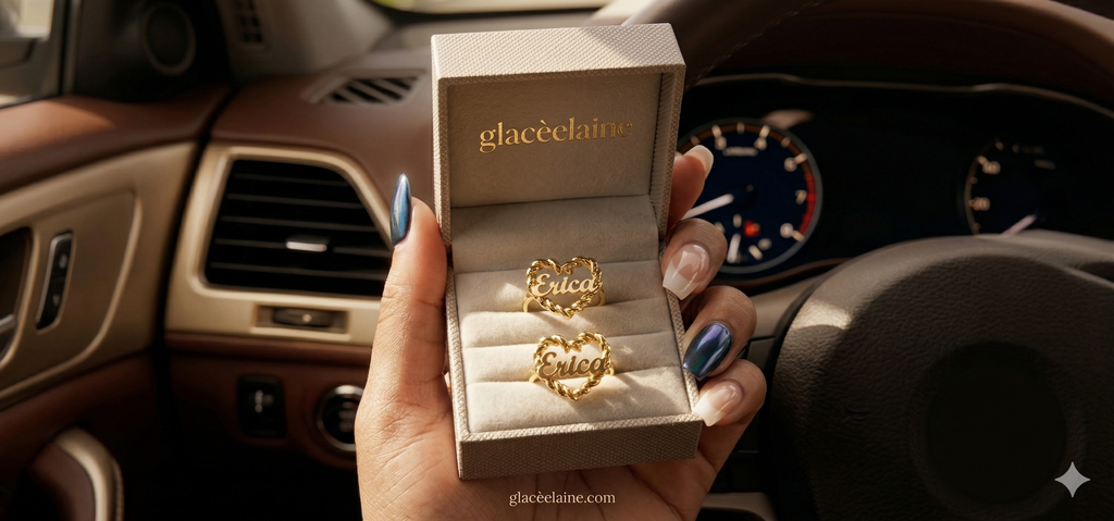 Custom Twist Heart Name Ring Persanalized Small Size Nameplate Letter Double Ring For Girl's Gift