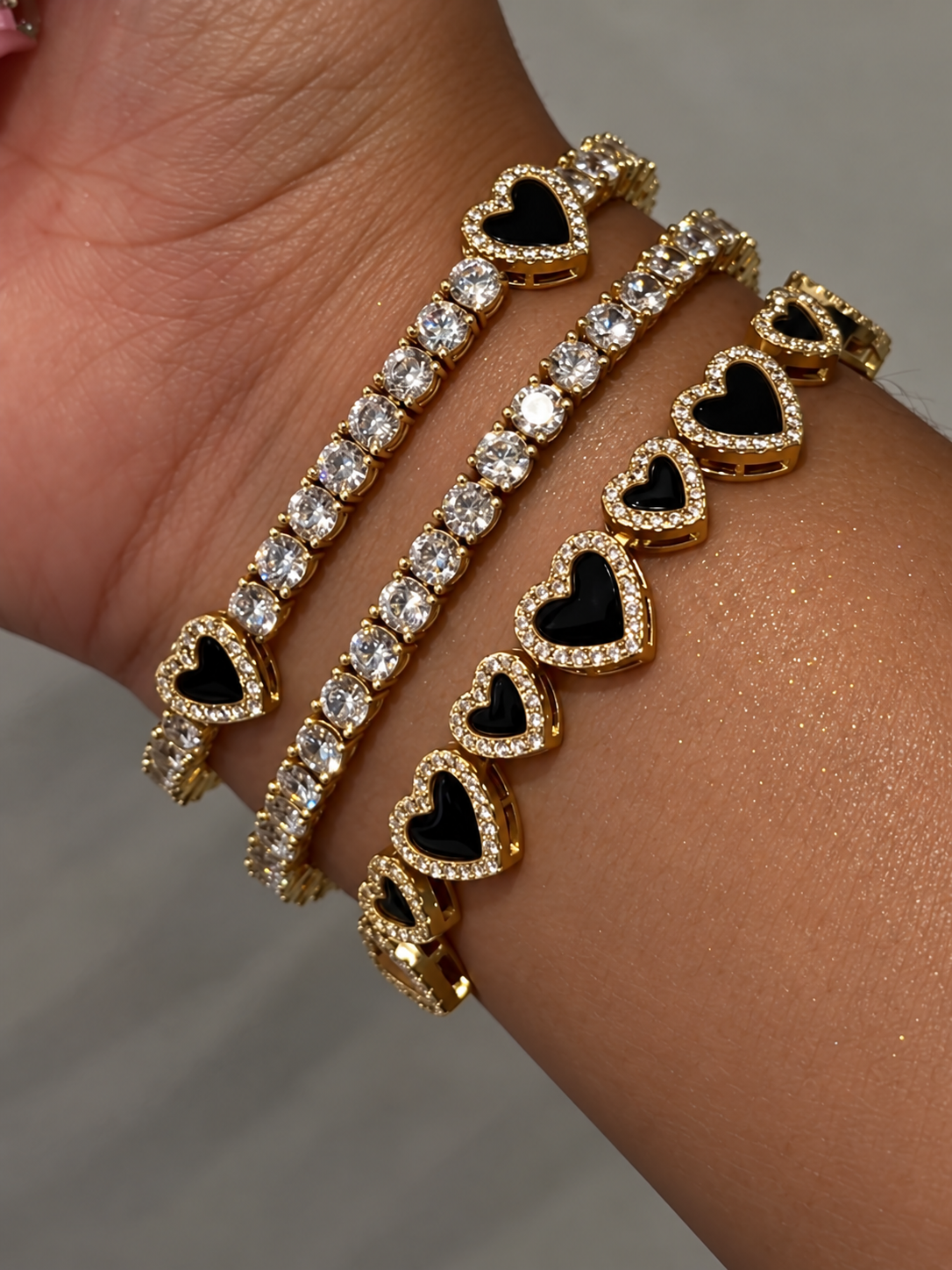 3/1pcs Black Heart Round CZ Tennis Bracelets Set for Women Men Shiny Stackable Jewelry