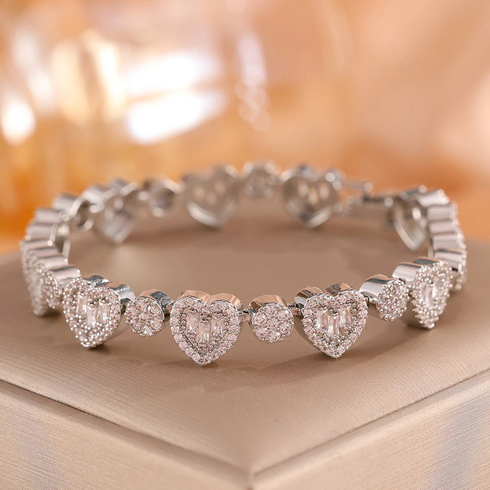 3/1pc Shiny Heart-shaped Zirconia Stackable Bracelet for Women Exquisite Wedding Party Jewelry Gifts