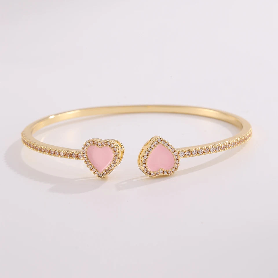 3pcs/set Pink Dripping Heart Stacking Bracelets for Women Girls Sweet Exquisite Jewelry Gift