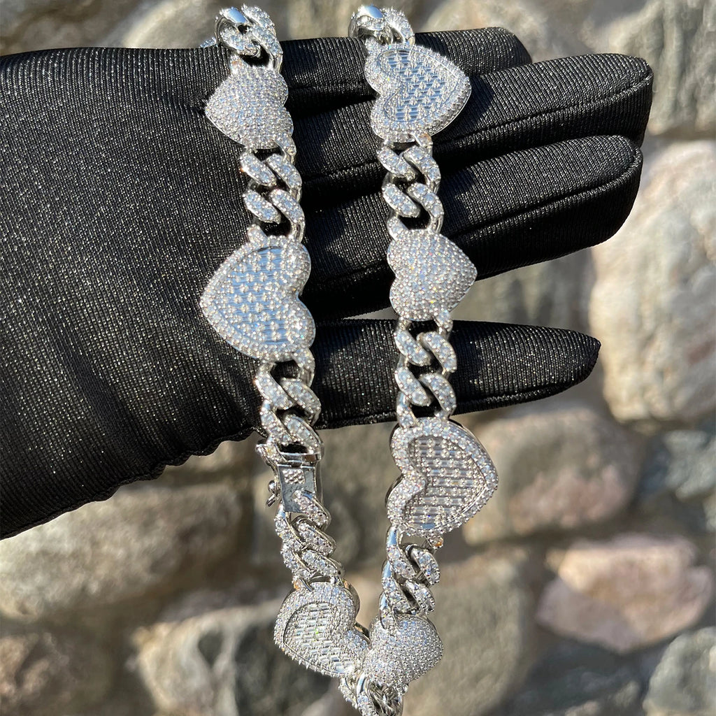 Bubble Baguette Heart Cuban Link Chain