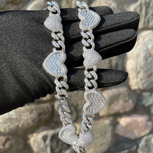 Bubble Baguette Heart Cuban Link Chain