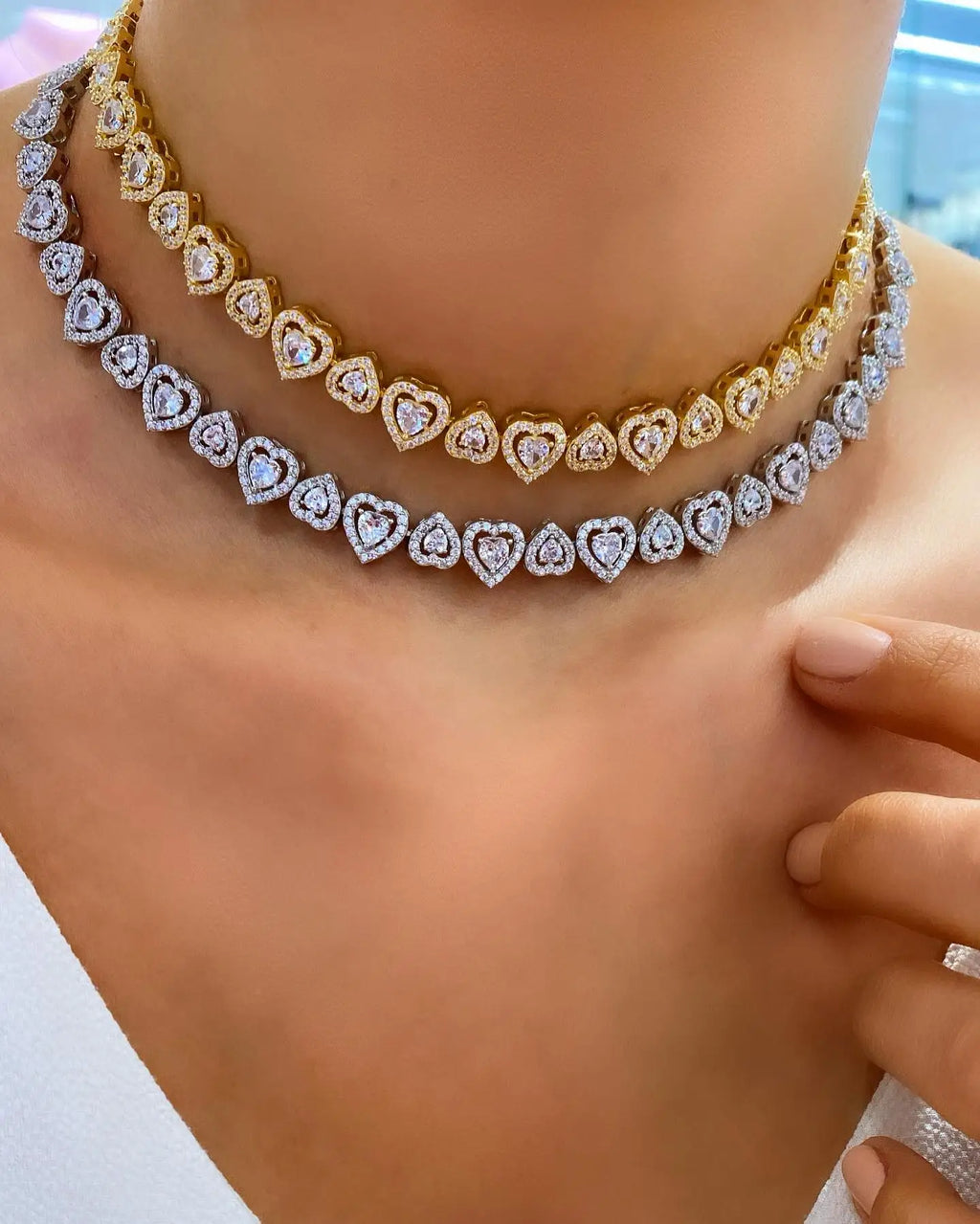 Heart Cluster Tennis Chain Choker Necklace
