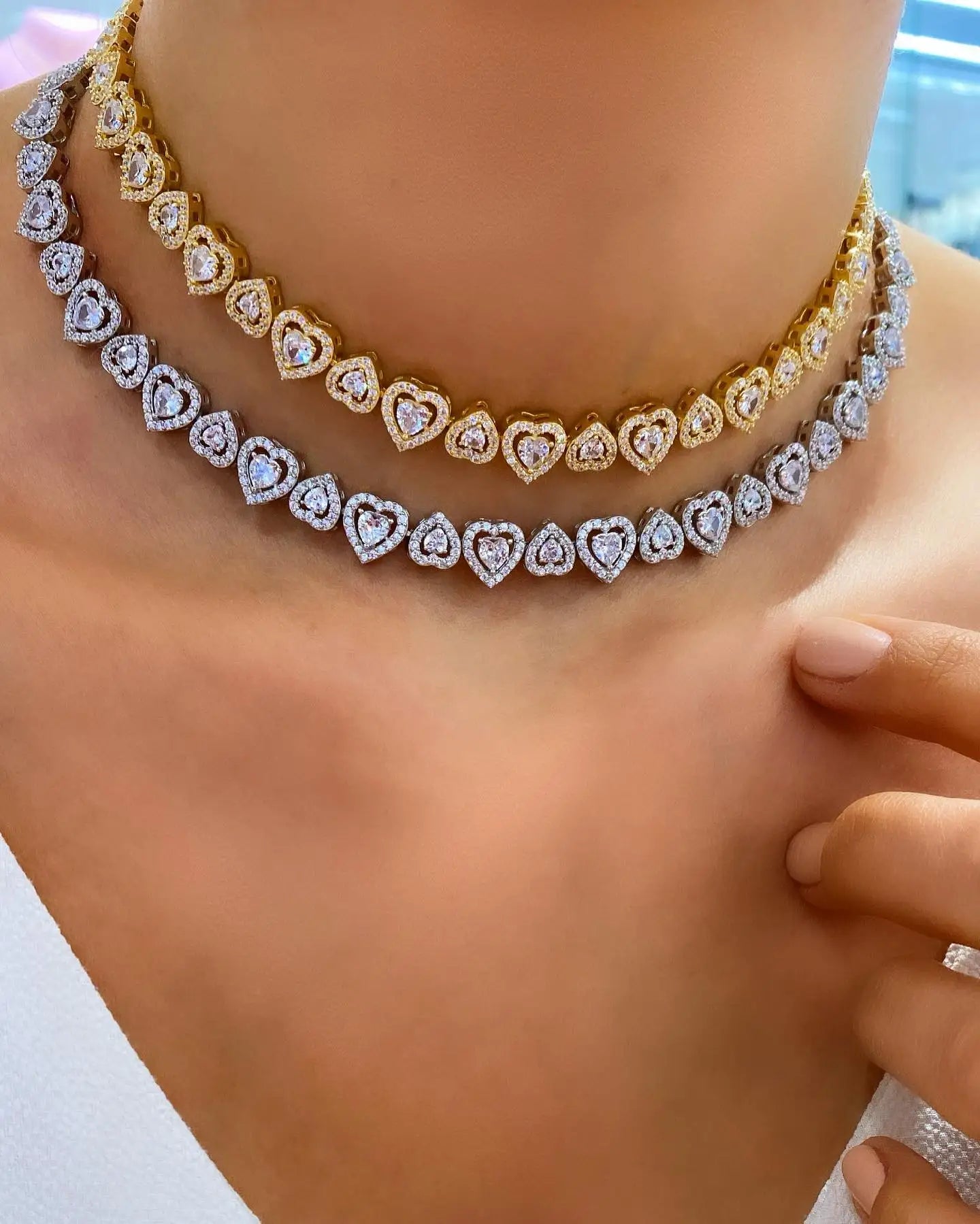 Heart Cluster Tennis Chain Choker Necklace