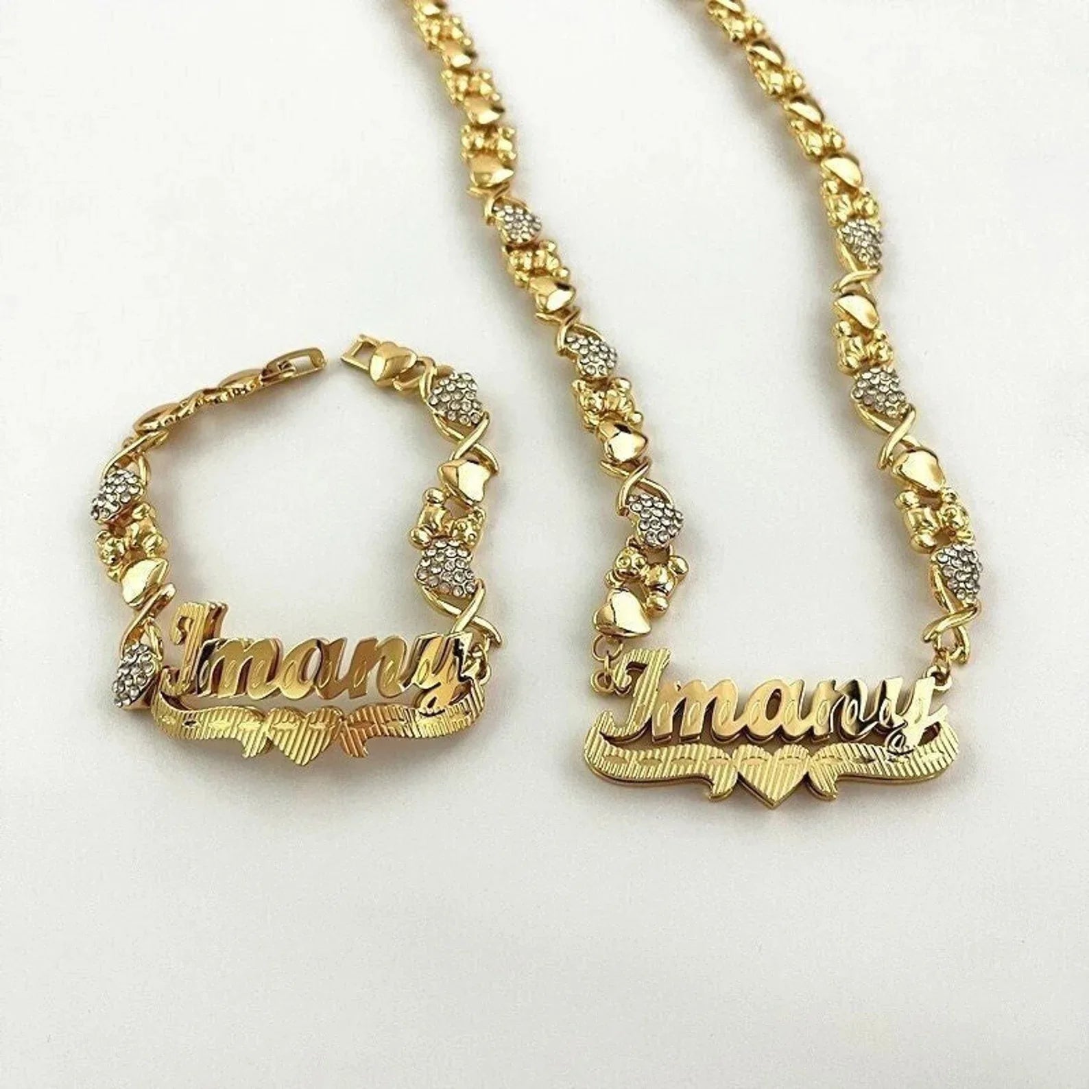 Custom Teddy Bear Chain Necklace Bracelet Set