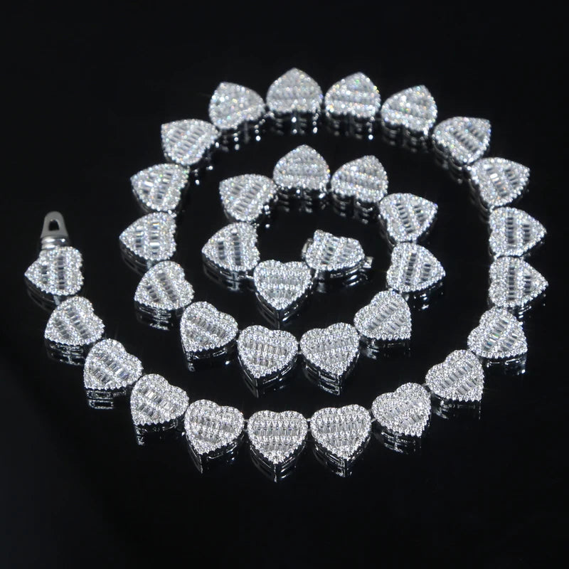 Iced Out Bling Fashion Women Jewelry Micro Pave Round Rectangle Cubic Zirconia 5A CZ Heart Cluster Choker Necklace