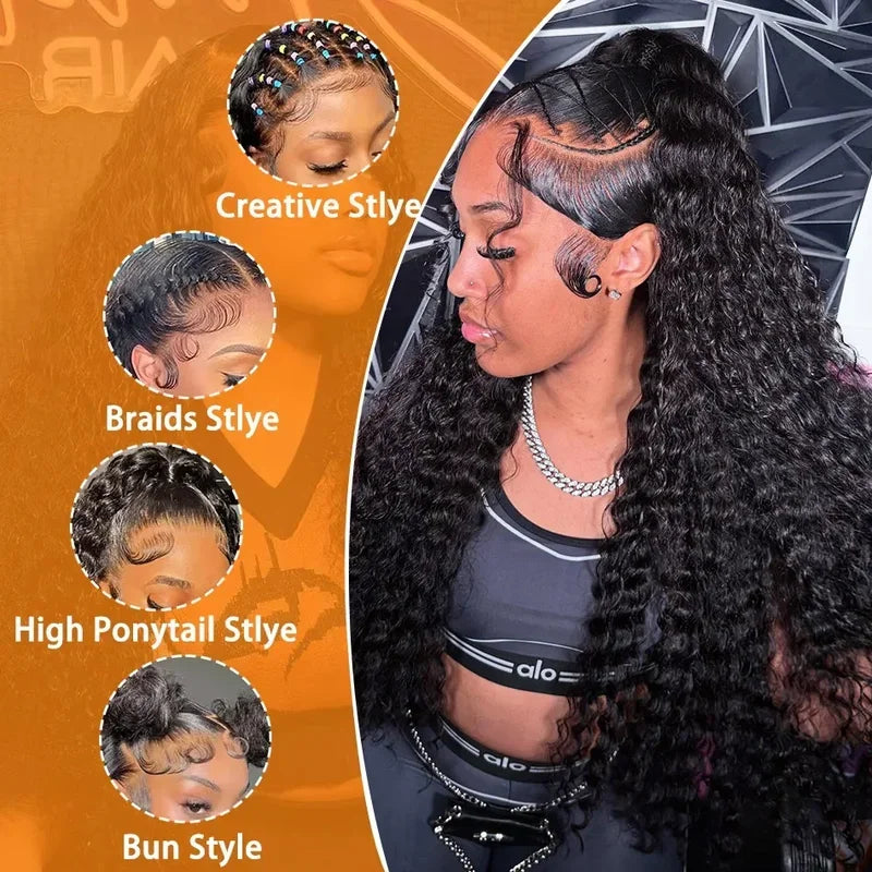 13x6 HD Lace Loose Deep Wave Frontal Wigs 42 Inch Deep Curly Lace Front Human Hair Wigs Preplucked Glueless Wig hUman Hair