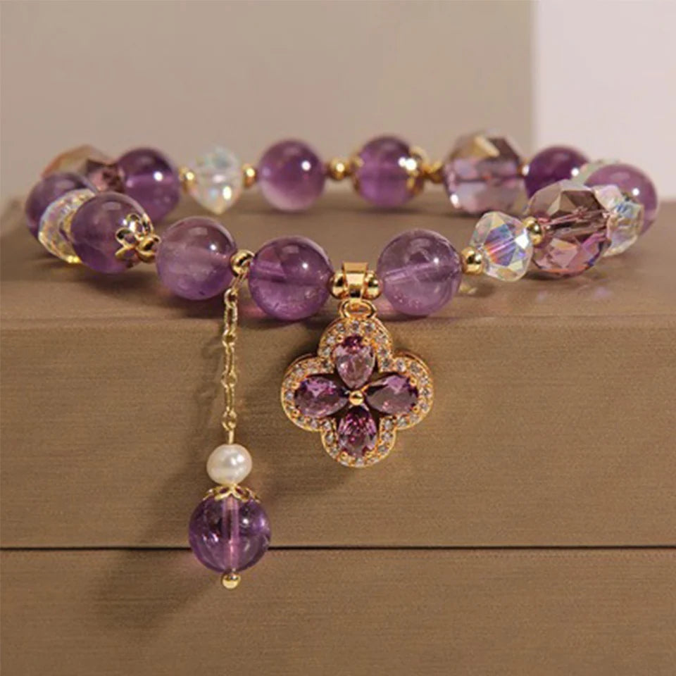 Exquisite Purple Crystal Bead Charm Bracelet