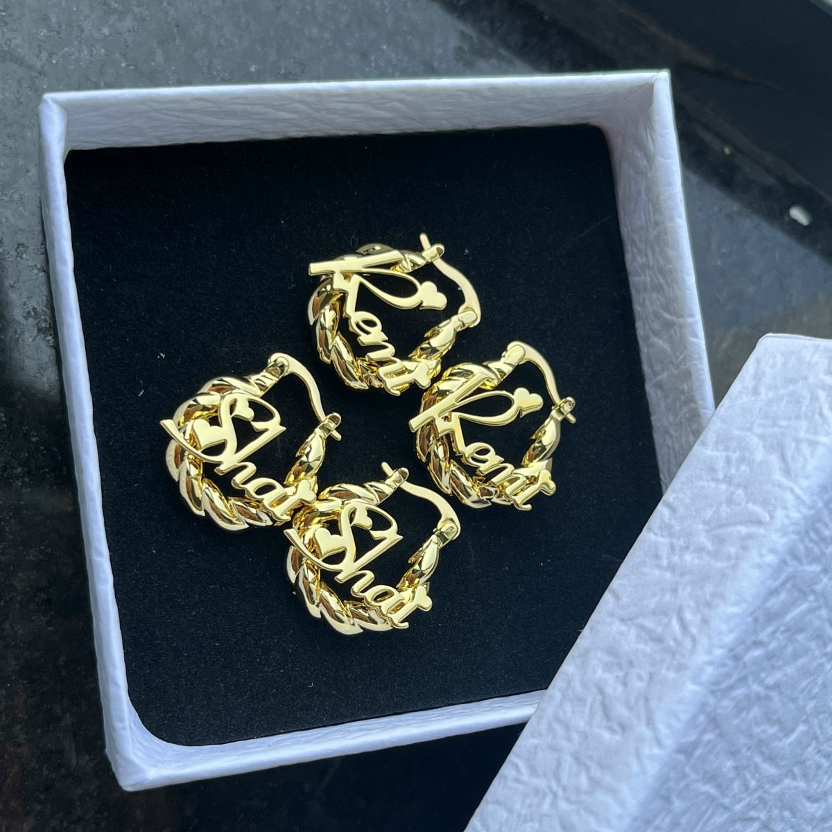 glaceelaine Custom baby Name Earrings 18mm Personalized Twist Hoop Earring  With Letters Anti-allergy