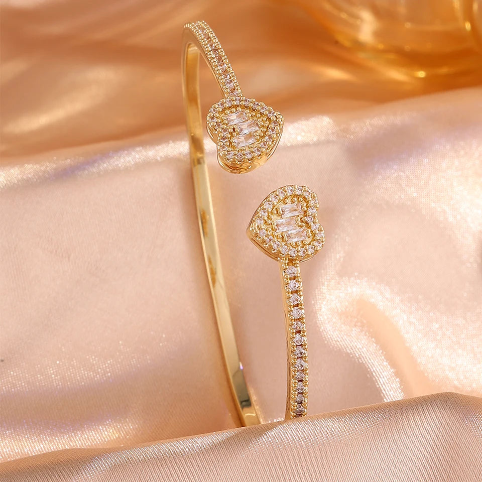 3/1pc Shiny Heart-shaped Zirconia Stackable Bracelet for Women Exquisite Wedding Party Jewelry Gifts