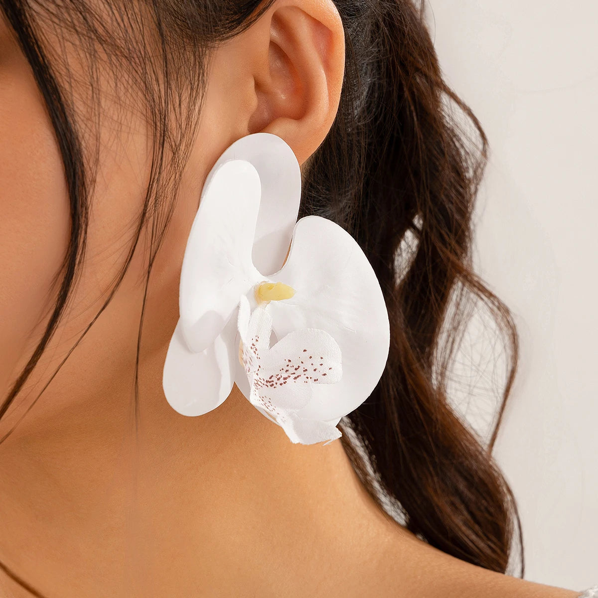 Salircon Exaggerated Big Flower Earrings for Women Trend Pink Butterfly Orchid Drop Earrings Ladies Party Dinner Jewelry