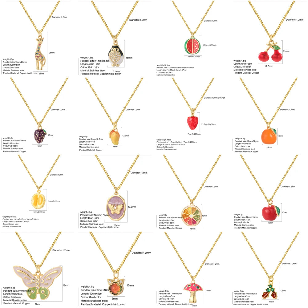 Bohemian Necklace For Women Enamel Fruit Gold Color Cherry Butterfly Pendant For Summer Beach High Quality Jewelry