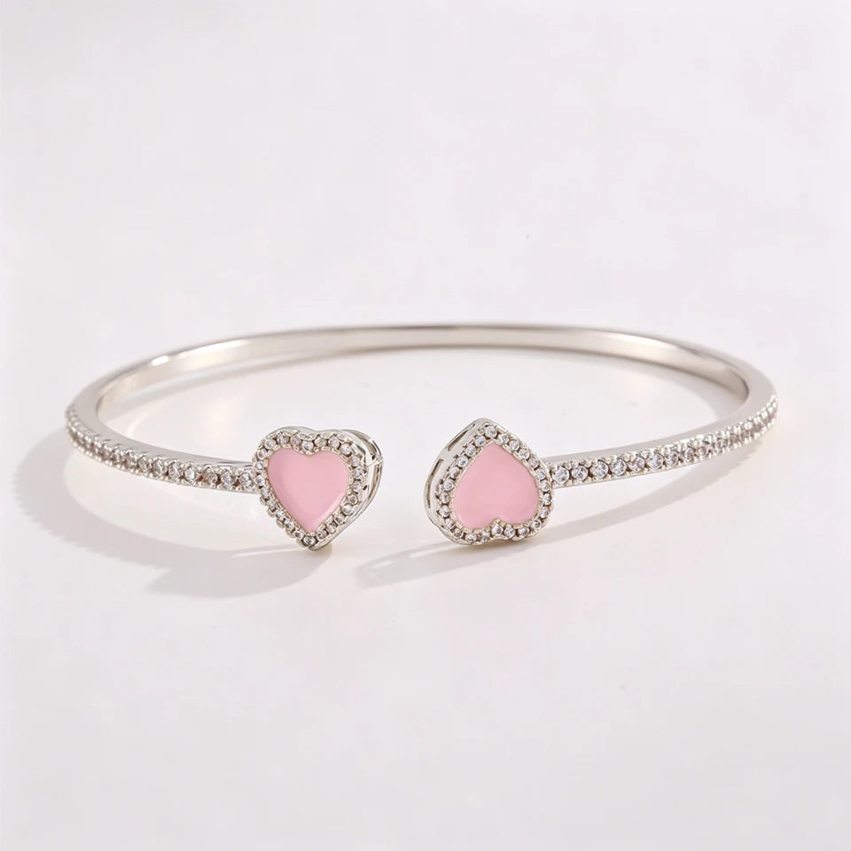 3pcs/set Pink Dripping Heart Stacking Bracelets for Women Girls Sweet Exquisite Jewelry Gift