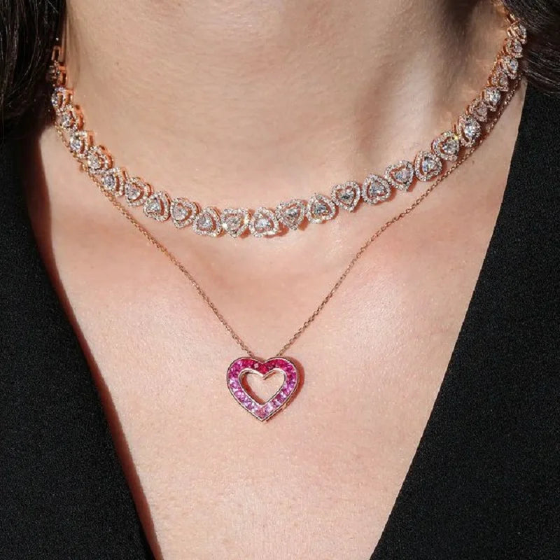 Heart Cluster Tennis Chain Choker Necklace