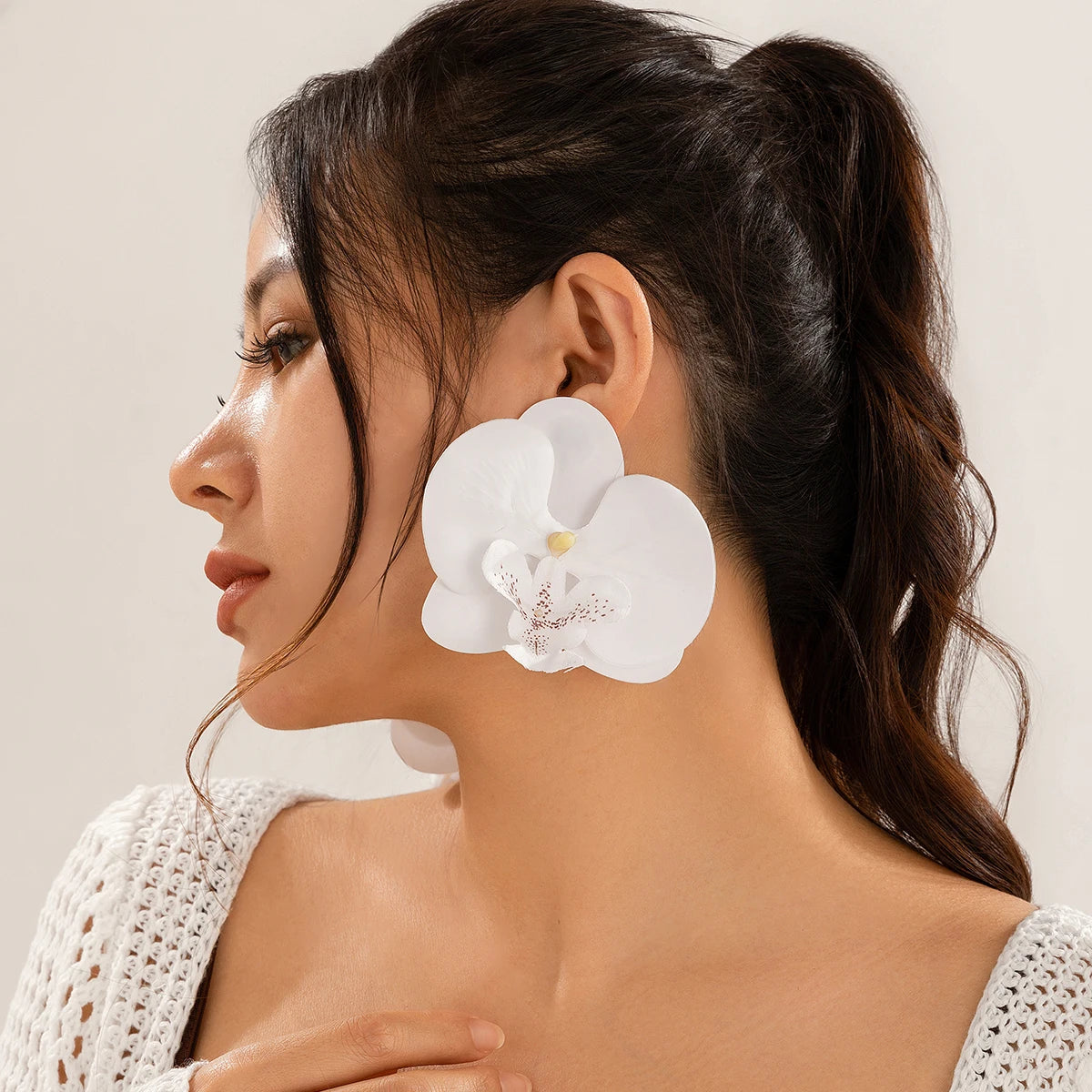 Salircon Exaggerated Big Flower Earrings for Women Trend Pink Butterfly Orchid Drop Earrings Ladies Party Dinner Jewelry