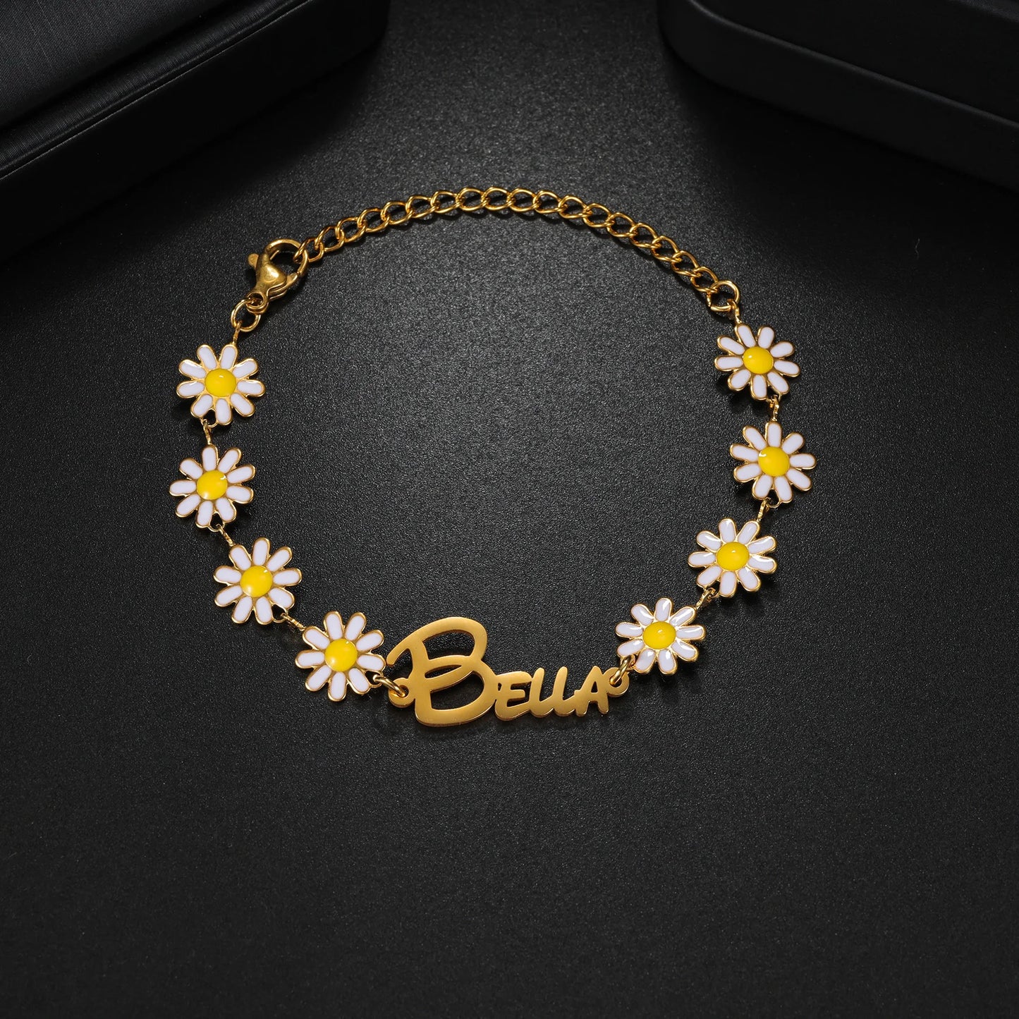 Custom Name Bracelets for Kids Baby Women Stainless Steel Personalized Flower Bead Chain Children Bracelet Birthday Jewelry Gift