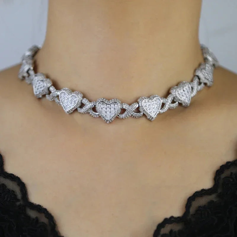 Cuban Chain Necklace Heart Pendant