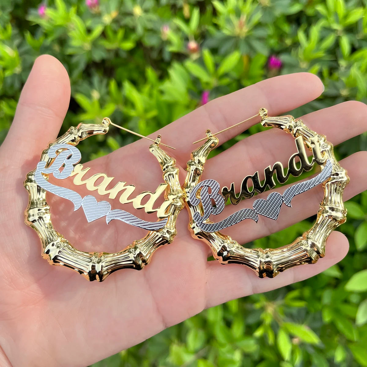 Custom Two Tone Gold Plated Earring Stainless Steel Name Hoop Earring For Women Sexy Jewelry Gift Hiphop Bamboo Name Earrings