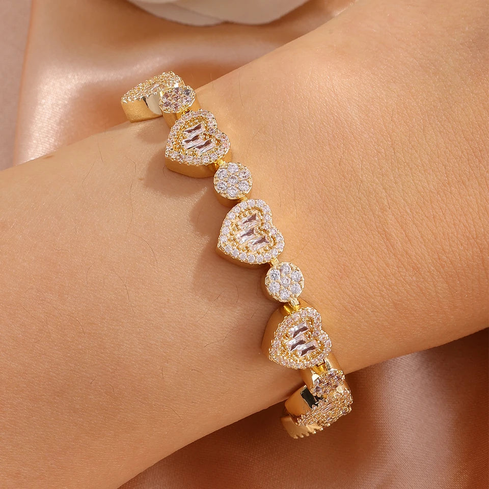 3/1pc gold Heart Bracelet Set Luxurious Sparkling Unisex Stackable Jewelry