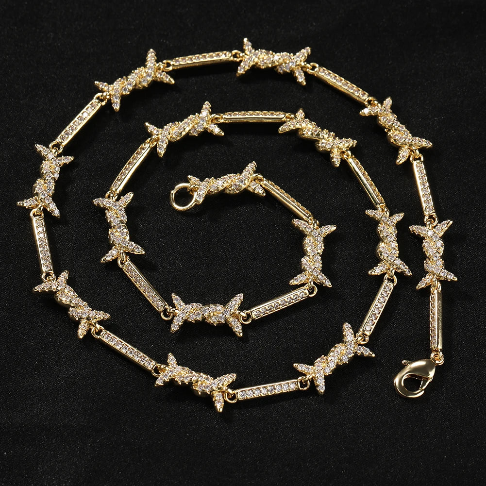 Thin Iced Barbed Wire  Link Chain Choker