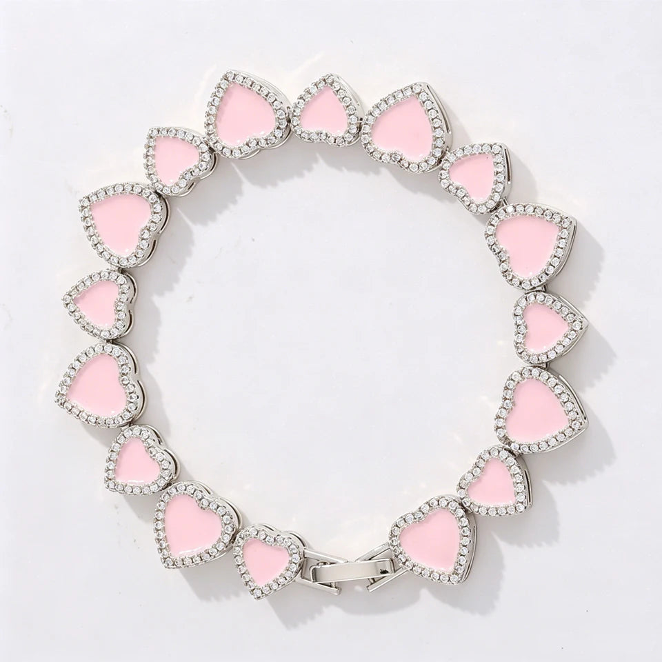 3pcs/set Pink Dripping Heart Stacking Bracelets for Women Girls Sweet Exquisite Jewelry Gift