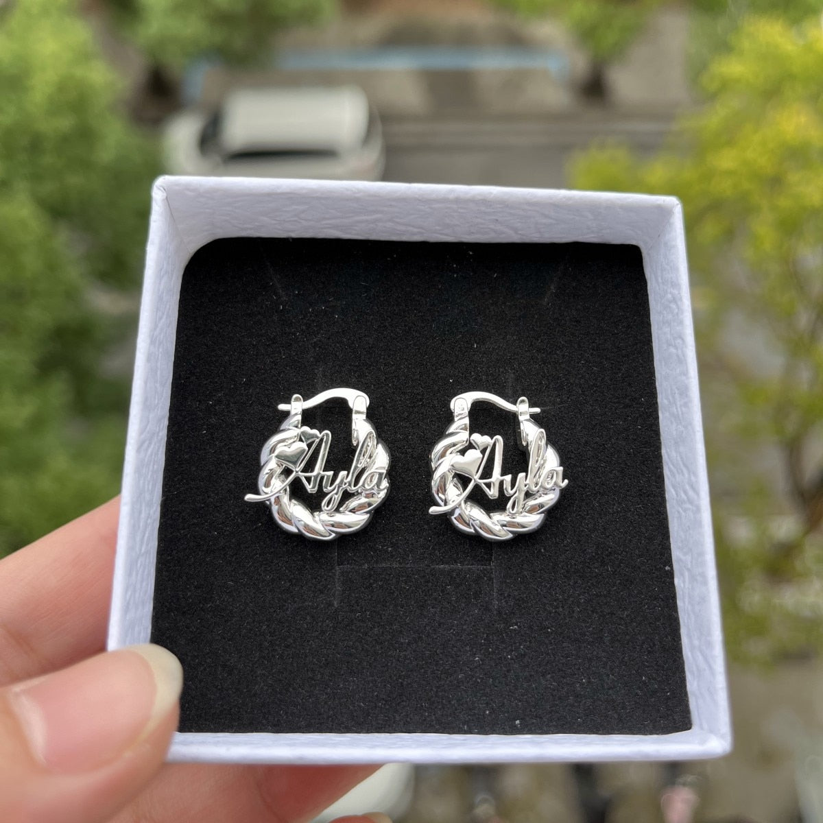 glaceelaine Custom baby Name Earrings 18mm Personalized Twist Hoop Earring  With Letters Anti-allergy