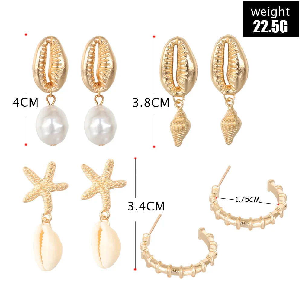 Shell Starfish Dangle Earring set