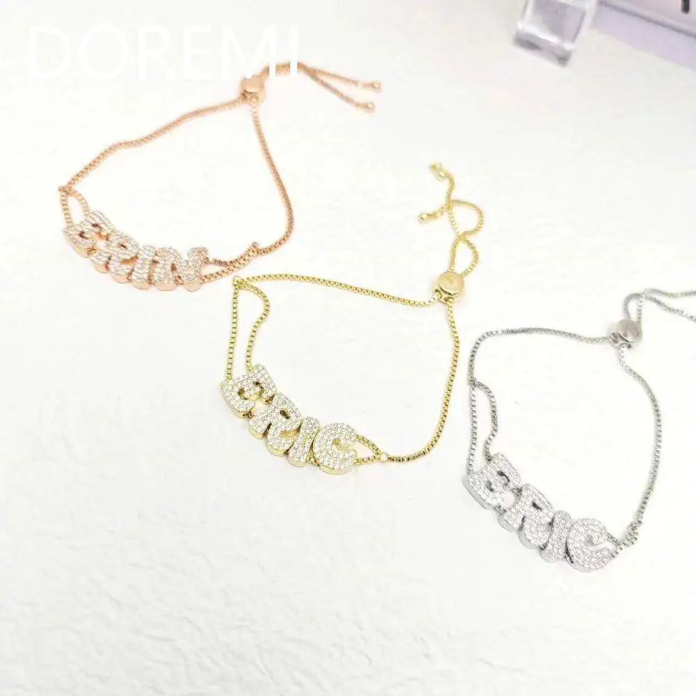 Name Customized Letter Doubel Chain Mesh Dainty Sliding Slider Letter Personalize Name Bracelets