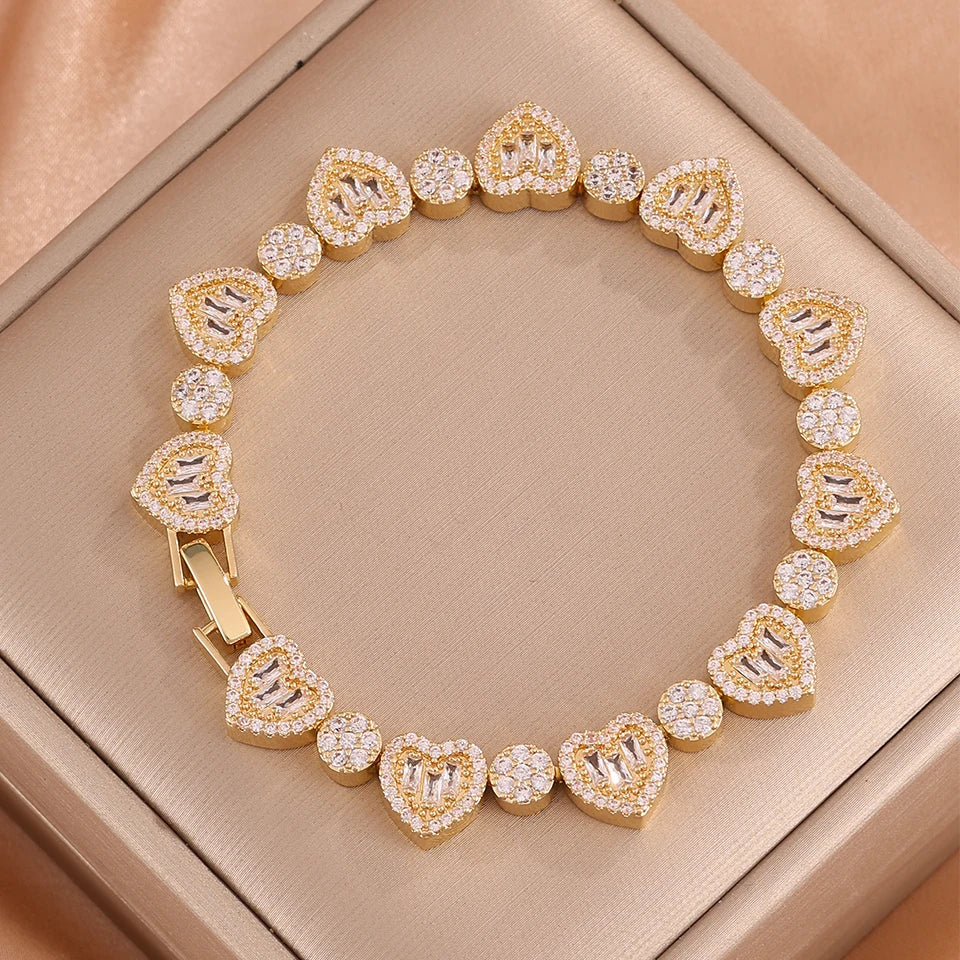 3/1pc gold Heart Bracelet Set Luxurious Sparkling Unisex Stackable Jewelry