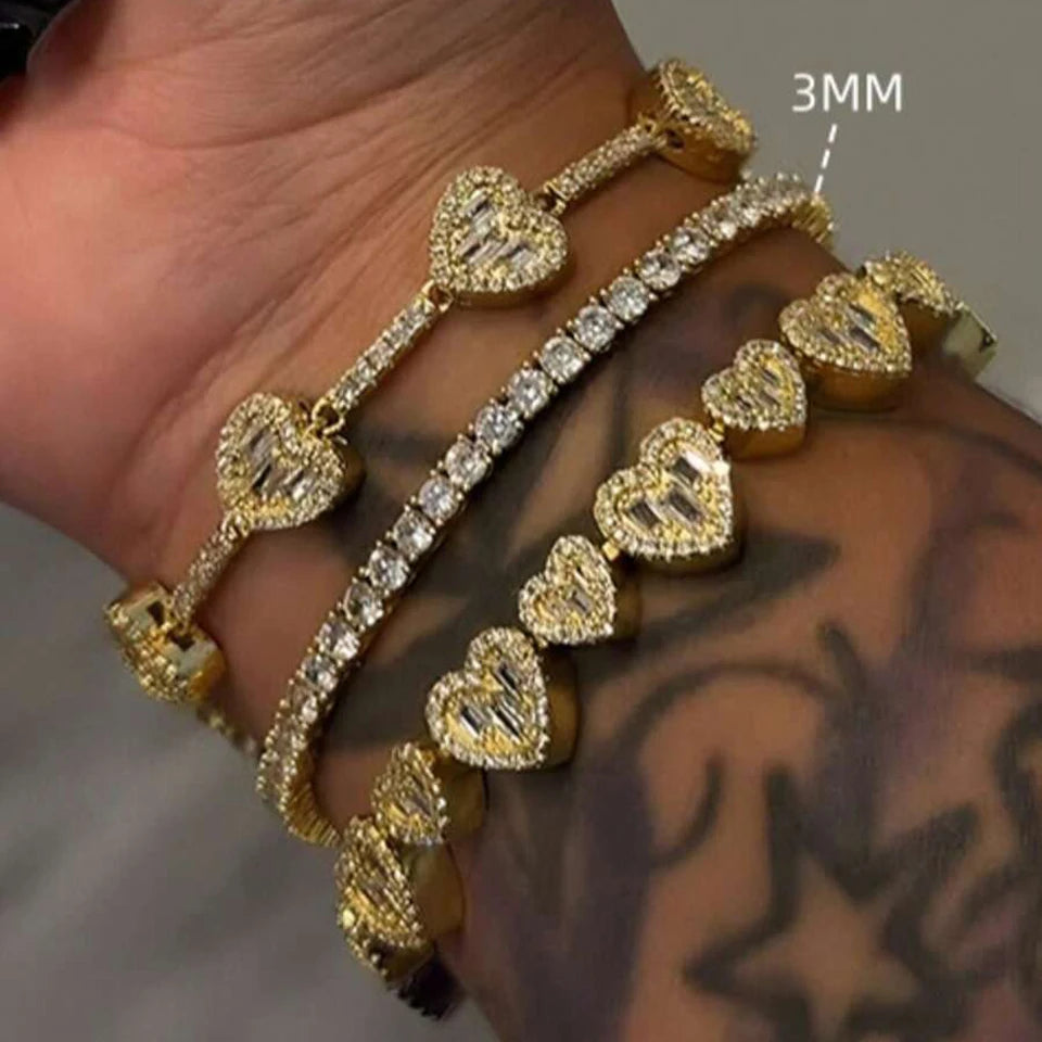3/1pc gold Heart Bracelet Set Luxurious Sparkling Unisex Stackable Jewelry