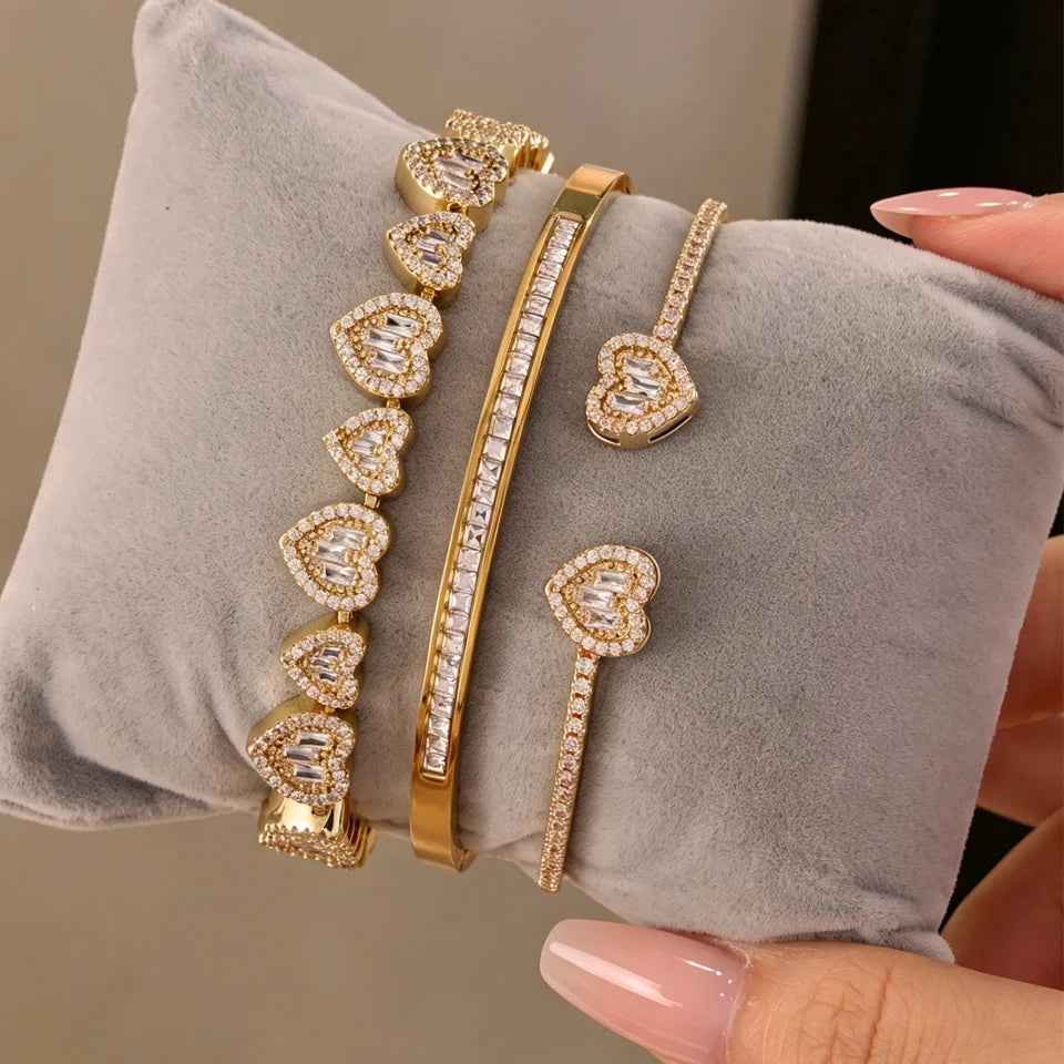 3/1pc Shiny Heart-shaped Zirconia Stackable Bracelet for Women Exquisite Wedding Party Jewelry Gifts