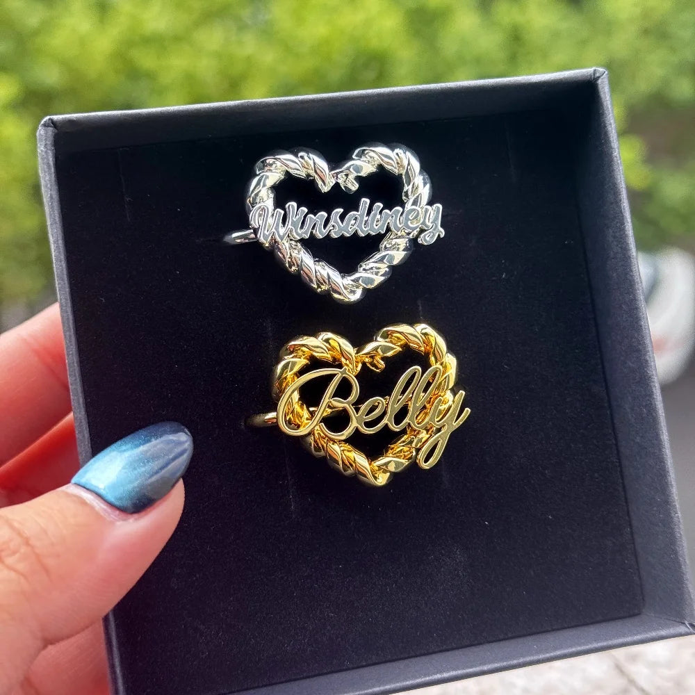 Custom Twist Heart Name Ring Persanalize