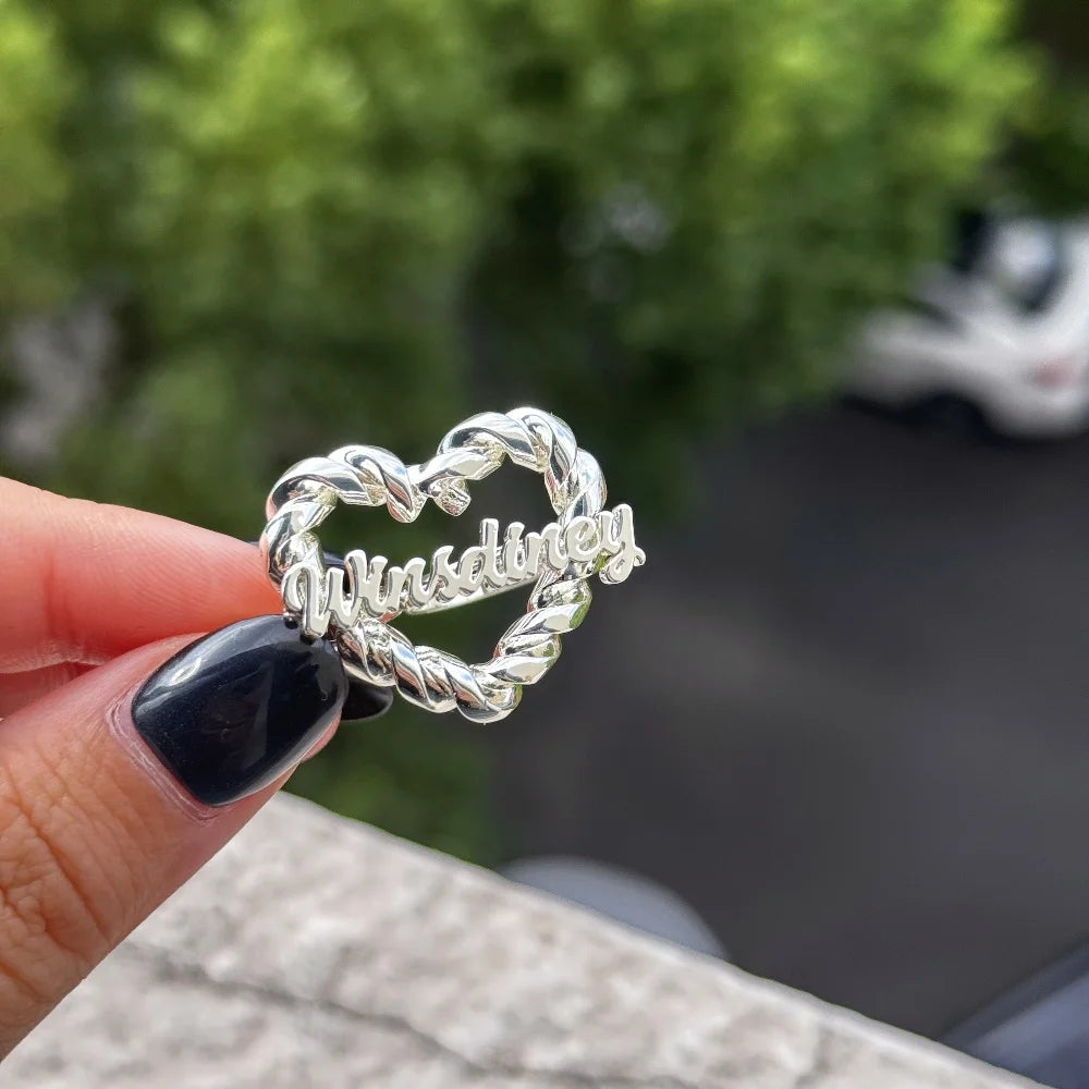 Custom Twist Heart Name Ring Persanalize