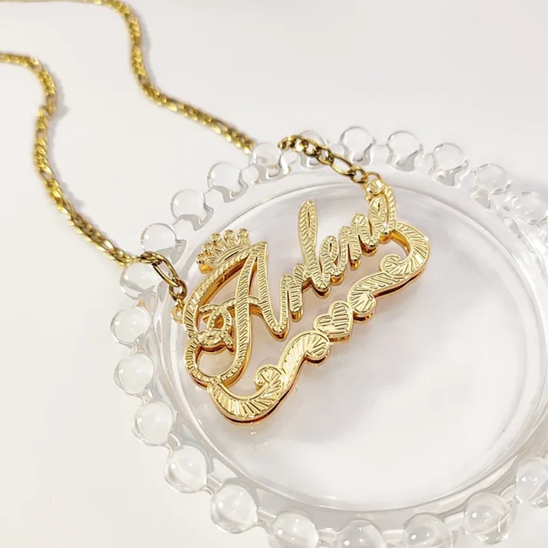 2025 Customized Name 3D Nameplate Necklace Personalized Letter Double layer Nameplate Jewelry Mother's Day Jewelry Gifts