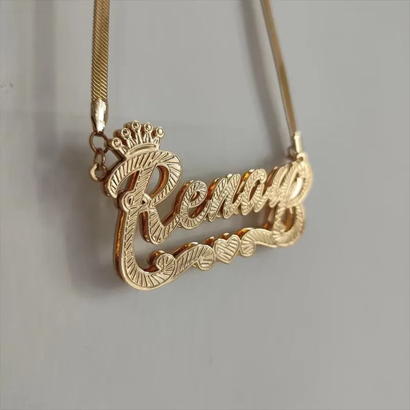2025 Customized Name 3D Nameplate Necklace Personalized Letter Double layer Nameplate Jewelry Mother's Day Jewelry Gifts